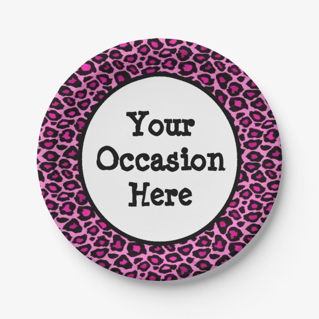 Pink Leopard Party Personalise Paper Plate (Front)