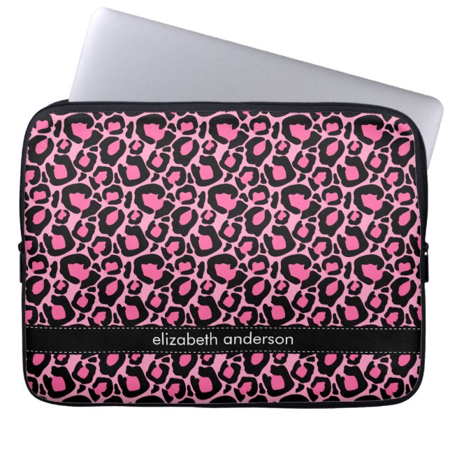 Pink Leopard Pattern Custom Laptop Sleeve (Front)