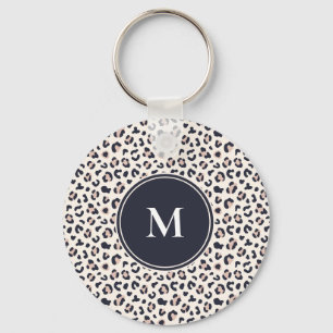 Pink Leopard pattern monogram Key Ring