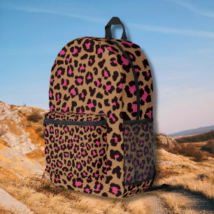 Pink Leopard Pattern Printed Backpack