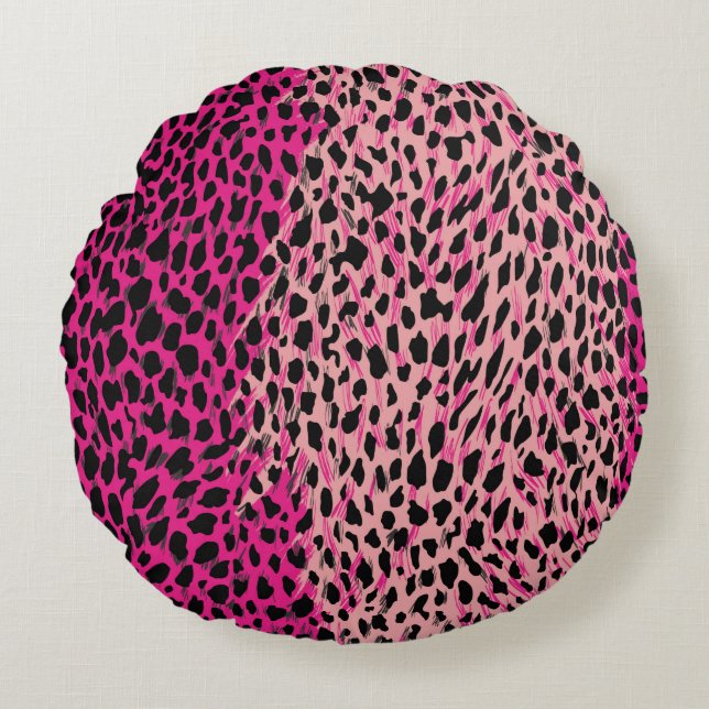 Pink leopard pattern textile fabricanimal,backgrou round cushion (Front)