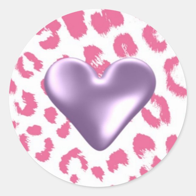 Pink Leopard Pattern with Purple Heart Sticker (Front)