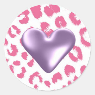 Pink Leopard Pattern with Purple Heart Sticker