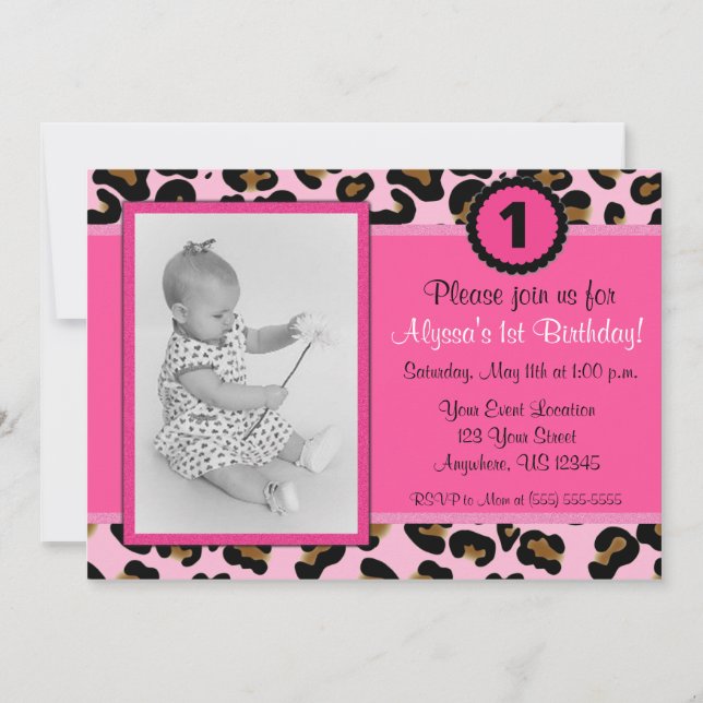 Pink Leopard Photo Birthday Invitation (Front)