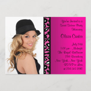 Pink Leopard Photo Sweet Sixteen Birthday Party Invitation