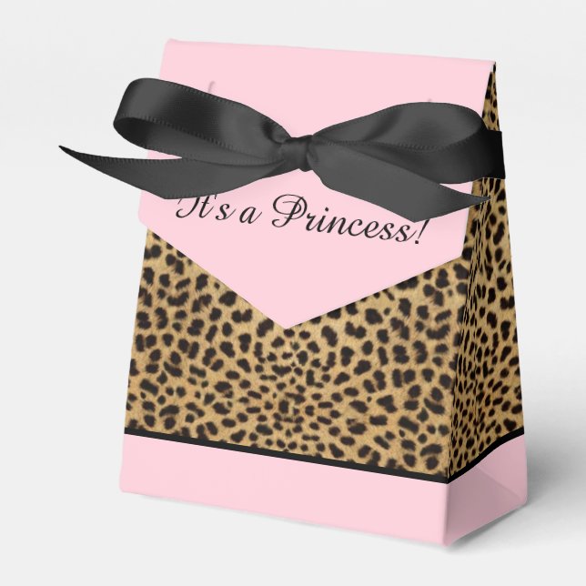 Pink Leopard Princess Baby Shower Favour Box (Front Side)