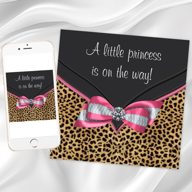 Pink Leopard Princess Baby Shower Invitation (Leopard print baby shower invitations. Add your own text. Download and printed invitations available)
