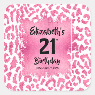 Pink Leopard Print 21st Birthday Personalised Square Sticker