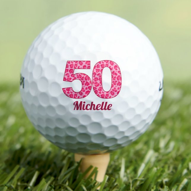 Pink Leopard Print 50th Birthday Golfer 50 Years Golf Balls (Creator Uploaded)