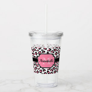 Pink Leopard Print Acrylic Tumbler