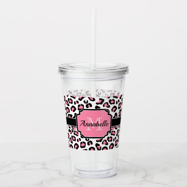Pink Leopard Print Acrylic Tumbler (Front)