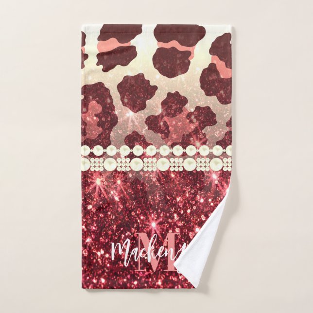 Pink Leopard Print and Glitter Bath Towel Set (Hand Towel)