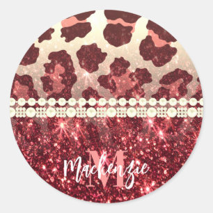 Pink Leopard Print and Glitter Classic Round Sticker