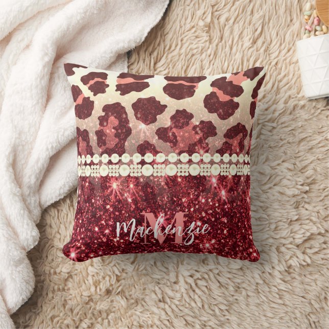 Pink Leopard Print and Glitter Cushion (Blanket)