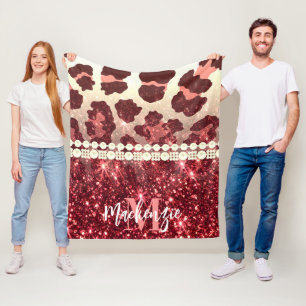 Pink Leopard Print and Glitter Fleece Blanket