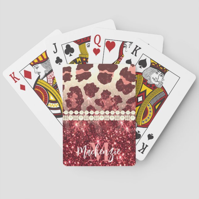 Pink Leopard Print and Glitter Playing Cards (Back)