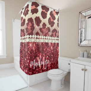 Pink Leopard Print and Glitter Shower Curtain