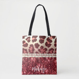 Pink Leopard Print and Glitter Tote Bag
