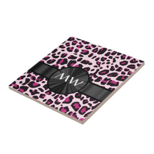 Pink leopard print and monogram tile