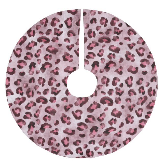 Pink Leopard Print Artistic Wild Cat Fur Texture Brushed Polyester Tree Skirt (Front)