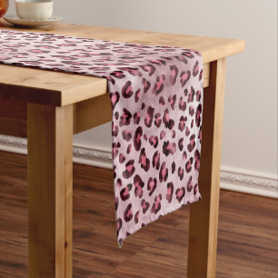 Pink Leopard Print Artistic Wild Cat Fur Texture Short Table Runner
