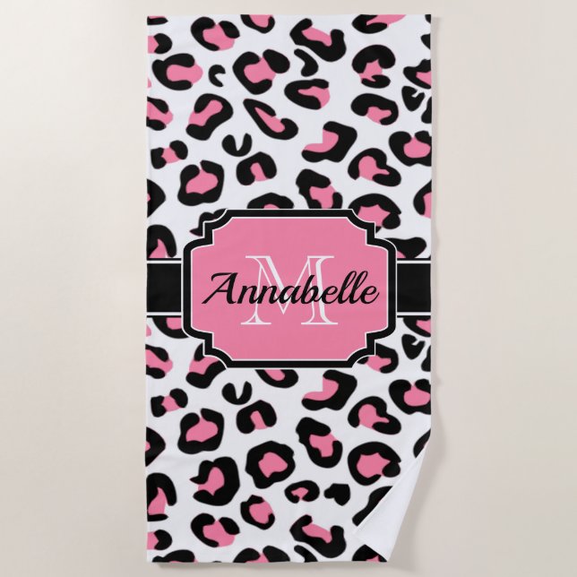 Pink Leopard Print Beach Towel (Front)