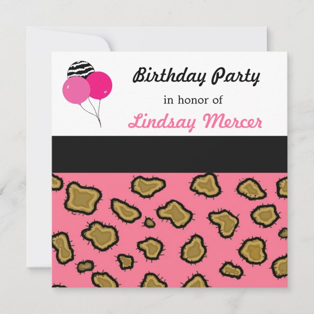 Pink Leopard Print Birthday Invitation (Front)
