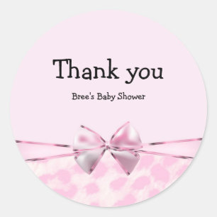 Pink & Leopard Print Bow Chic Glam Animal Print Classic Round Sticker