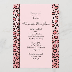 Pink Leopard Print Bridal Shower Two Stripes Invitation