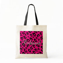 Pink leopard print bridesmaid wedding tote bag