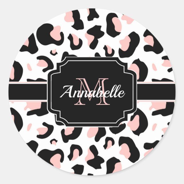 Pink Leopard Print Classic Round Sticker (Front)