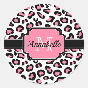 Pink Leopard Print Classic Round Sticker