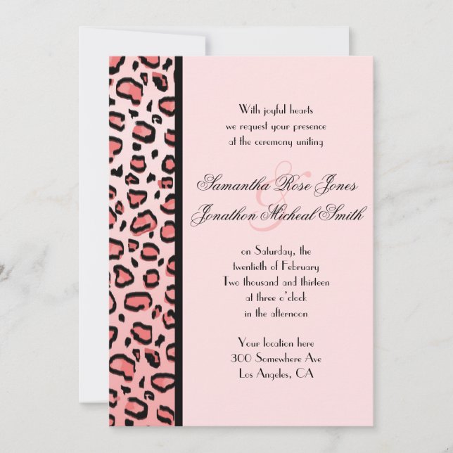 Pink Leopard Print Custom Wedding Invitation (Front)