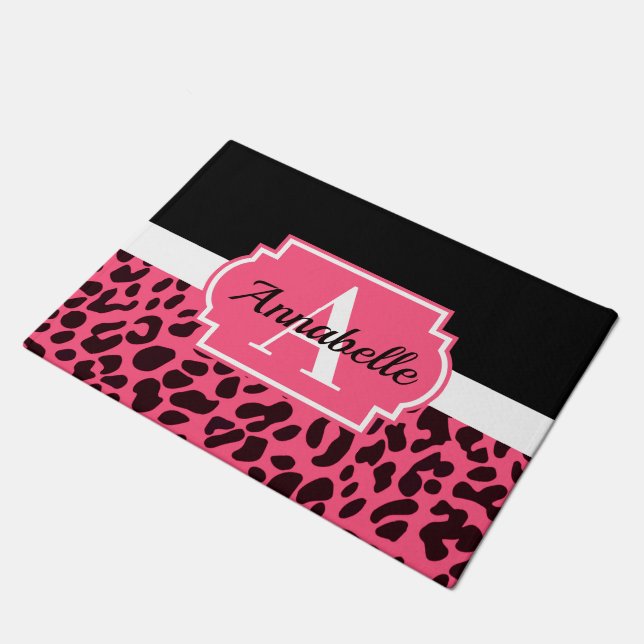 Pink Leopard Print Doormat (Angled)