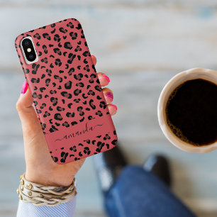 Pink Leopard Print Editable Name Animal Pattern iPhone X Case