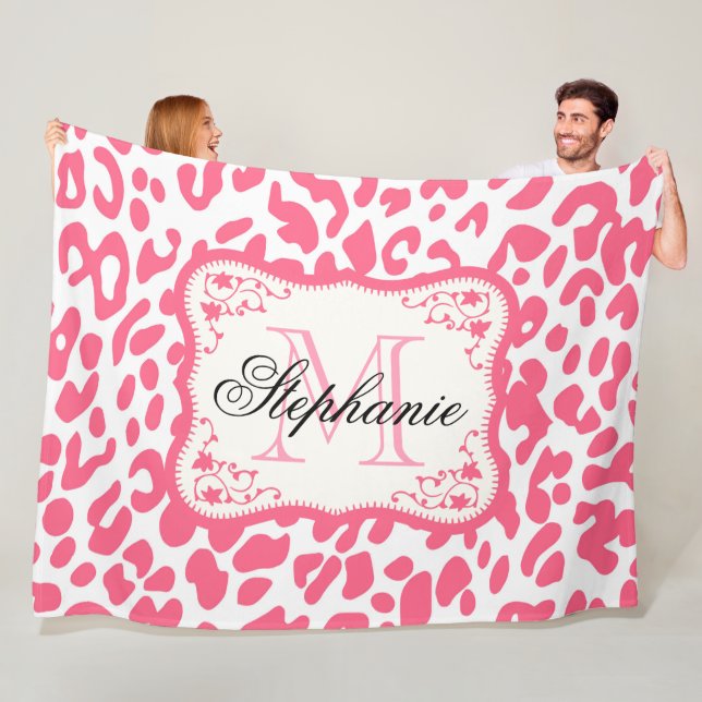 Pink Leopard Print Fleece Blanket (In Situ)