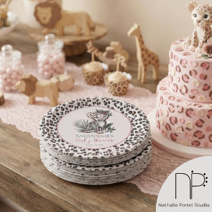 Pink Leopard Print Girl Cub Paper Plate