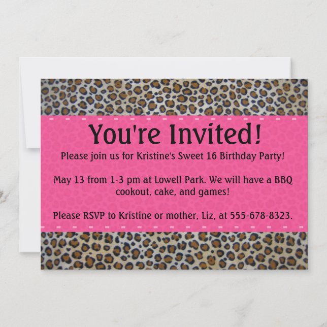 Pink leopard print invitation (Front)