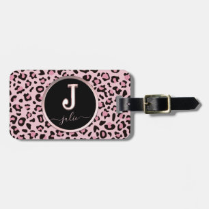 Pink Leopard Print Letter J Luggage Tag
