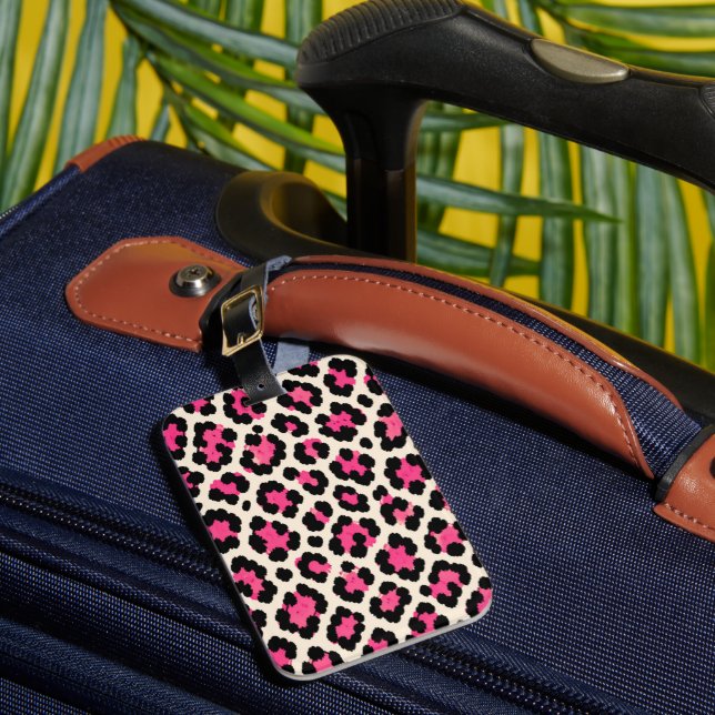 Pink Leopard Print Luggage Tag (Front Insitu 1)