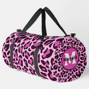 Pink Leopard Print Monogram Large Duffel Bag