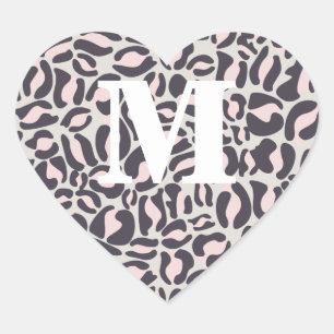 Pink Leopard Print Monogram Leopard Spots Safari Heart Sticker
