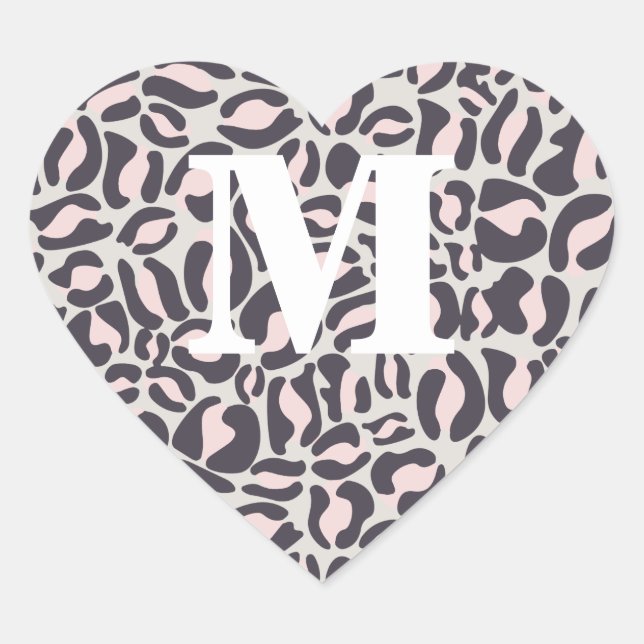 Pink Leopard Print Monogram Leopard Spots Safari Heart Sticker (Front)