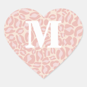 Pink Leopard Print Monogram Leopard Spots Safari Heart Sticker