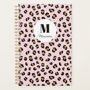 Pink Leopard Print Monogram Name Planner