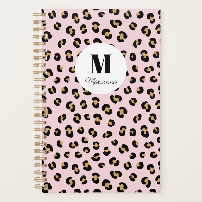 Pink Leopard Print Monogram Name Planner (Front)
