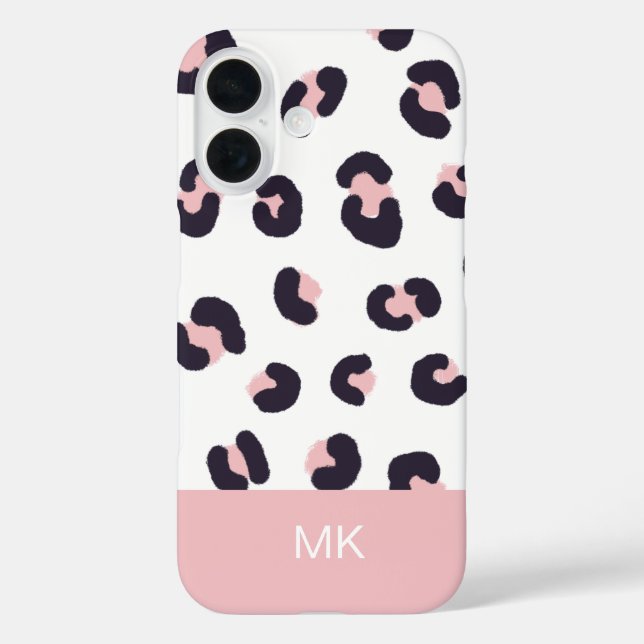 Pink Leopard Print Monogrammed Case-Mate iPhone Case (Back)