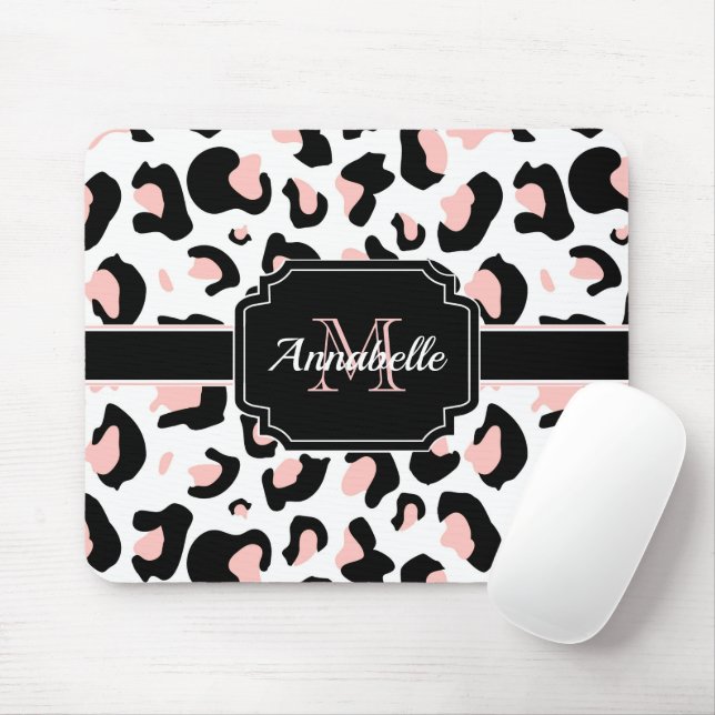 Pink Leopard Print Mouse Mat (With Mouse)