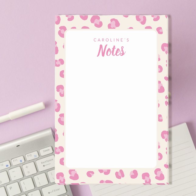 Pink Leopard Print  Notepad (Personalize this notepad with name, great for gifts or your personal stationery.)