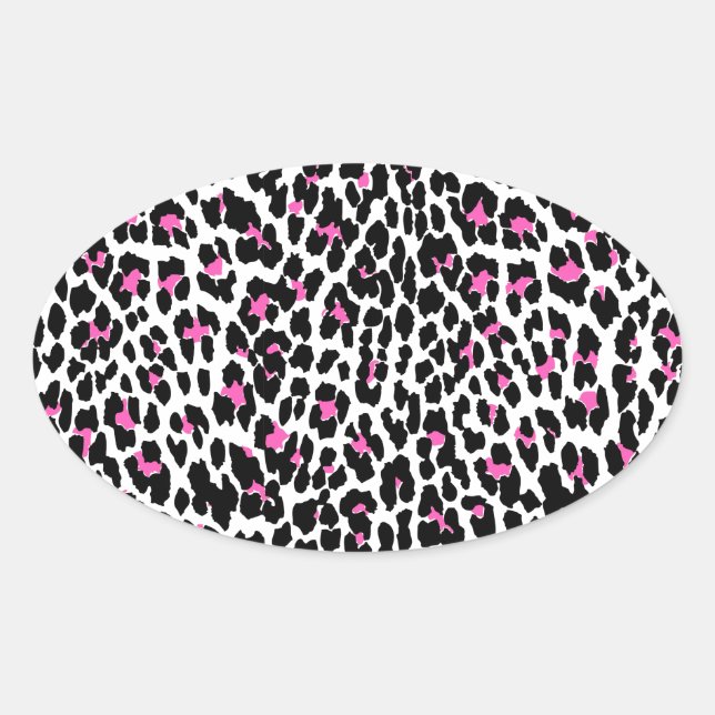 pink leopard print oval sticker (Front)